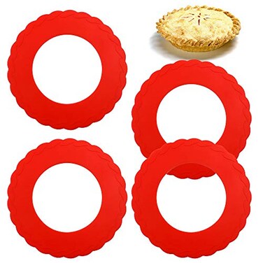 WYBG 4 Pcs Mini Pie Crust Shields Silicone Pie Pan Shield for Baking Mini Pie Crust Protector 4 to 6 in Red