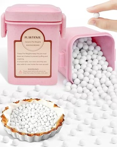 PLANTIONAL Ceramic Pie Weights 15 Lb Reusable 10mm Baking Beads with Wheat Straw Container Natural Ceramic Stoneware Baking Beans for Pie Crust Pastry Pink