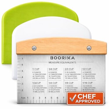 Boorika BOORIKA Dough Scraper Bench Scraper Kitchen Stainless Steel Sourdough Tools Dough Cutter for Sourdough Bread Pizza and Flat Top Griddles Chef Approved Light