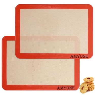 AMYONE Quarter Sheet Silicone Baking Mat 2 Pcs NonStick Silicone Baking Mats Cookie Sheet for 9x13 Baking Pan Reusable Baking Sheet Liners Compatible with Nordic Ware Naturals Quarter Sheet