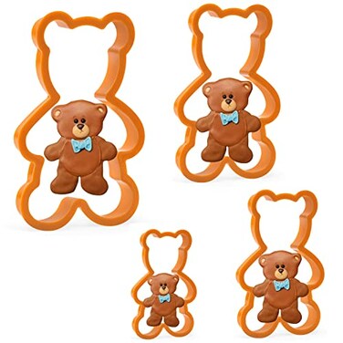 KAISHANE Teddy Bear Cookie Cutter Set 4 Pieces Plastic Biscuit Cutter for Kitchen Baking