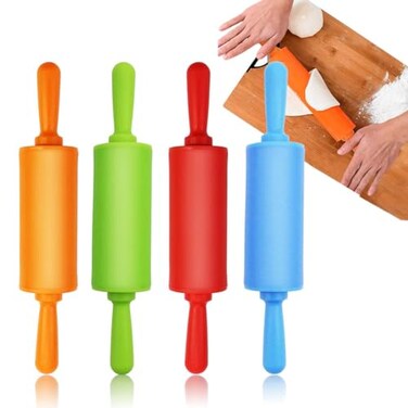 Faxco 4 Pack Mini Rolling Pin for Kids 9 Inch Plastic Handle Rolling Pin NonStick Silicone Rolling Pins for Children Cake Baking
