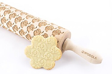 STODOLA Rolling Pin Embossed with ELEPHANTS Pattern for Baking Engraved Cookies Size Large 169 inch