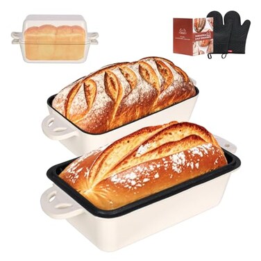 AILITOR 9x5 Enameled Cast Iron Loaf Pan with Lid 2 in 1 Bread Pan for Baking Homemade Sourdough