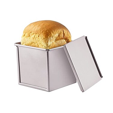 CHEFMADE Mini Pullman Loaf Pan with Lid 055Lb Dough Capacity NonStick Rectangle Flat Toast Box for Oven Baking 4 x 4x 39Champagne Gold