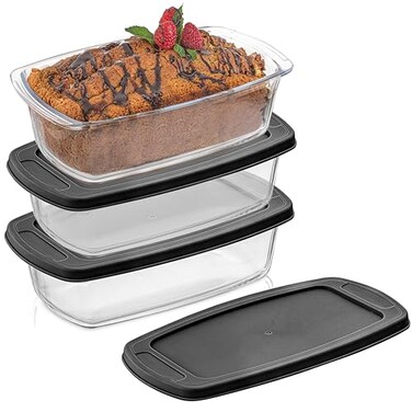 JoyJolt 3pc Loaf Pans for Baking Bread with Lids Baking Set 19 Quart Large Rectangular Baking Dish With Lid Oven Pan Banana Bread Pan Lasagna Pan Deep with Lid Bread Saver Container Airtight