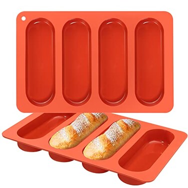 Webake 6 Inch Hot Dog Bun Pan 2 Pack SIlicone Hotdog Bun Molds Nonstick Bread Forms Mini Baguette Sandwich Baking Tray for Sub hoagie roll