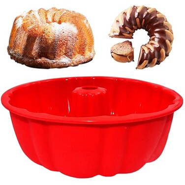 ASBAYSON 10 Inch Round Silicone Cake Pan NonStick Silicone Baking Mold Bakeware for Cake Jello Gelatin Red 1 Pack