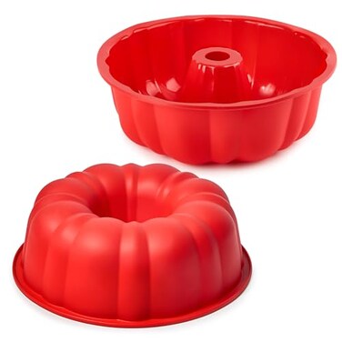 Puyeipt 10 Inch Silicone Fluted Tube Cake Pan 2 Pack Non Stick Silicone Baking Molds for Cake Bread Brownie Jello