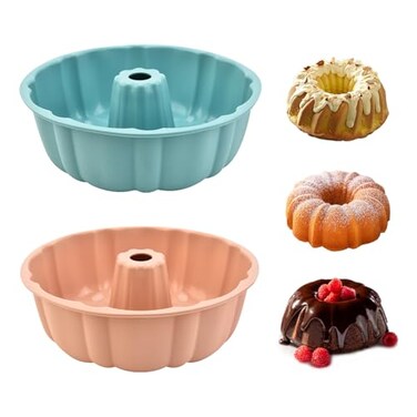 PADELE 2 Pack Silicone Cake Pan Nonstick10 Inch Silicone Cake MoldsPound Cake Pan Baking Cake Pan for JelloGelatinCakeBrownie and BreadPinkBlue
