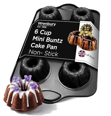 Wrenbury Nonstick Mini Buntz Cake Pan Non Stick for Baking Fluted Cake Tin