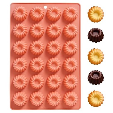 Fchil Mini Buntz Cake Silicone Pan 24Cavity Nonstick Fluted Ring Baking Mold for Donuts Mousse Chocolate Jelly Pudding Terracotta 118 x 76 in