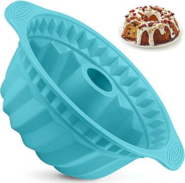 Kenond Silicone Fluted Pans Nonstick with Sturdy Handle Baking Molds Perfect Bakeware for Cake Jello Gelatin Bread Para Gelatinas 95 Inch Blue