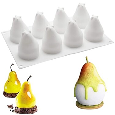 OCPO Kitchen OCPO KITCHEN 3D Pear Silicone Mold for Baking Mousse Cake French Dessert Pastry Chocolate Pudding Cupcake NonStick and Easy Release Pear Shaped 8Cavity