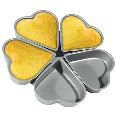 Fox Run Linked Heart Cake Pan 4Inch Hearts Preferred NonStick Heat Shaped Cake Pan