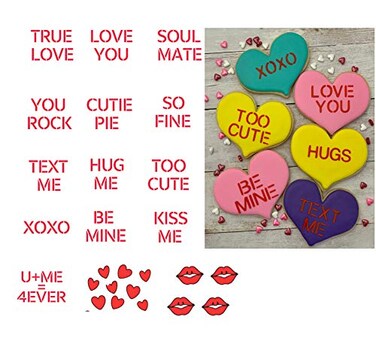 Althrorry Conversation Hearts Cookie Stencil or Number Cookies Stencils with Letter Love Phrase Sign and Other Pattern Stencils