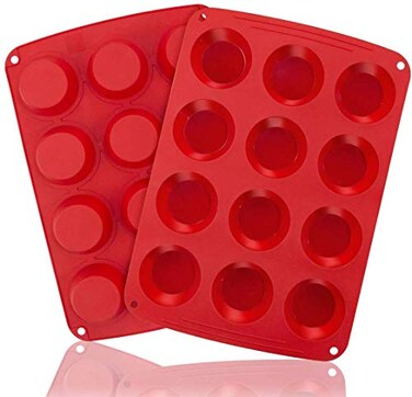 Webake Muffin Pan 12 Cup European Silicone Cupcake Pan Nonstick Muffin Tray Cupcake Liner Egg Muffin Tin 2 Pack Baking Molds Silicone Bakeware