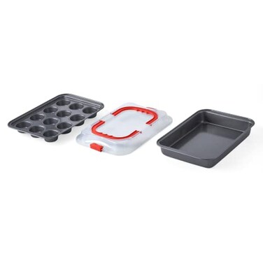 Nifty Solutions Cake Pan Muffin Pan with Lid 2 Piece Baking Pans Set 9 x 13 Cake Pan 12Cup Muffin PanNonStick Pans Kitchen Bakeware Dishwasher Safe