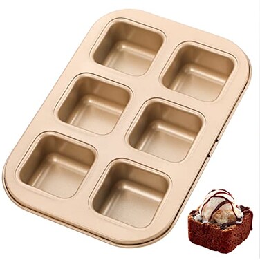 Webake Brownie Cake Pan 6Cavity NonStick Square Muffin Pan 16 Inch Deep Brownie Mold Small Cake Pan Bakeware for Oven Baking