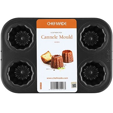 CHEFMADE Canele Cake Pan Nonstick 6 Cavity Canele Muffin Bakeware