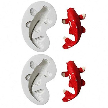 MoldFun 2Pcs Koi Fish Fondant Molds Silicone Chocolate Candy Gum Paste Mold Polymer Clay Resin Mold Cake Decorating Tool