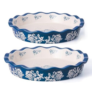 Wisenvoy Pie Pan Ceramic Pie Dish Blue Pie Plate Porcelain Deep Dish Pie Pan NonStick Pie Pans