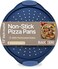 BAKKENMASTER Bakken Pizza Baking Pan Round Perforated Carbon Steel Pan with NonStick Marble Coating Oversized Silicone Handle Dishwasher Safe HighTemperature Resistant Durable Easy Cleanup Blue 1 Pack