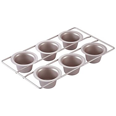 CHEFMADE Popover Cake Pan 6Cavity NonStick Yorkshire Muffin Cupcake Pan Bakeware for Oven Baking Champagne Gold