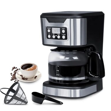 HousesAid Programmable Coffee Maker 12 Cup Brew Drip coffee machine Fully Automatic 14 Cup Setting Stainless SteelKeep Warm Function Household Home and OfficeBlack