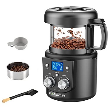 CAFEMASY Coffee Bean Roaster Machine Home Use Air Coffee Roaster with Adjustable Timer Roasting Heating and Air Fan Setting