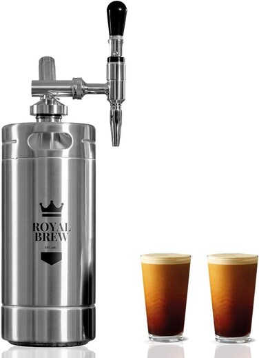 ROYAL BREW The Original Royal Brew Nitro Cold Brew Coffee Maker Gift for Coffee Lovers 128 oz Extra Large Home Keg Nitrogen Gas System Coffee Dispenser Kit