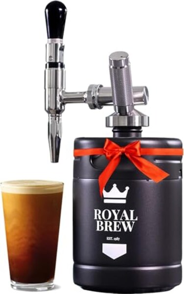 ROYAL BREW The Original Royal Brew Nitro Cold Brew Coffee Maker Gift for Coffee Lovers 64 oz Home Keg Nitrogen Gas System Coffee Dispenser Kit