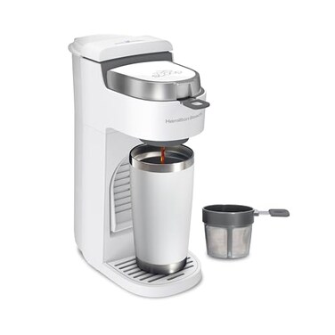 Hamilton Beach 47621 The Scoop Single Serve Coffee Maker Fast Grounds Brewer for 814oz Cups Brews in Minutes Next Gen White