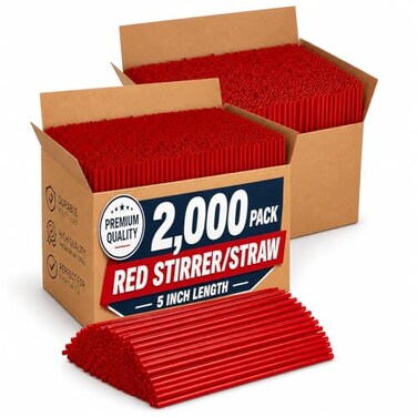 1InTheOffice Coffee Straws Drink Stirrers Red Stir Straws 2000 Pack