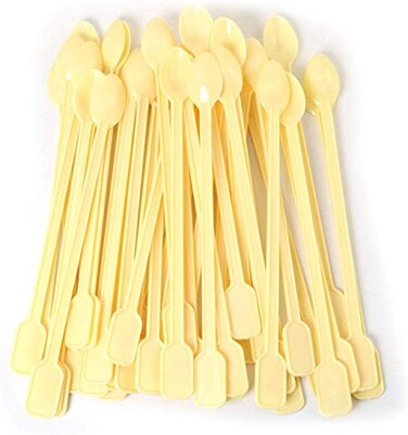 Healthcom 500 Pcs Plastic Coffee Tea Stirrer Spoon Disposable Spoons Stir Stirrer Mini Stir Swizzle Sticks Plastic Food Grade Coffee Stirrers Tea Spoons Soup Spoon Cocktail Sticks Blender SpoonBeige