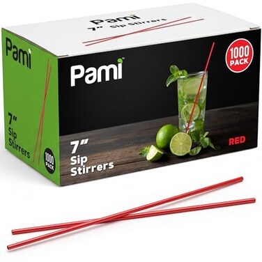 PAMI 1000 Pack Disposable 7 Inch Plastic Coffee Stirrers Straws Red Cocktail Straws for Hot and Cold Drinks