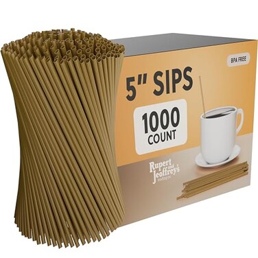 Rupert and Disposable Plastic Coffee Stirrer Straw 5 Inch Sip Stir Stick 1000 Gold