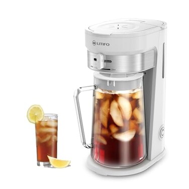 LITIFO Iced Tea Maker and Iced Coffee Maker Brewing System with 25quart Pitcher sliding strength selector for Taste Customization Stainless Steel White