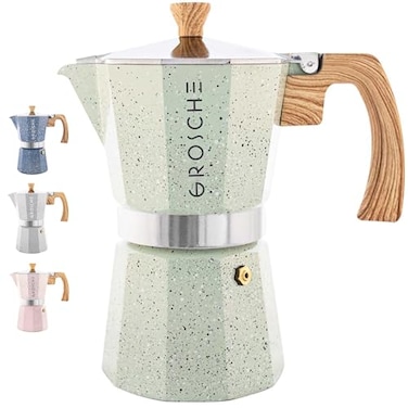 GROSCHE Milano Moka pot Stovetop Espresso maker Greca Coffee Maker Stovetop coffee maker and espresso maker percolator Mint 9 cup