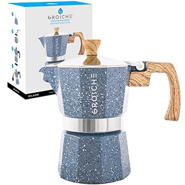GROSCHE Milano Moka Pot Stovetop Coffee Maker and Percolator for Espresso 3 Cup Indigo