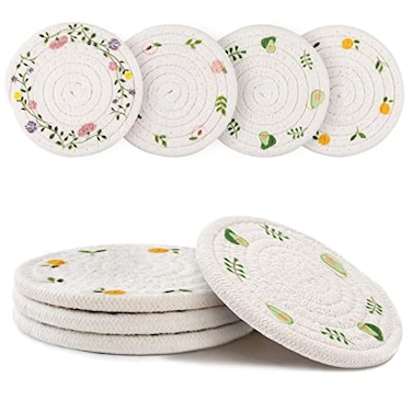 GeeRic 4 Pcs Bar Coasters for Drinks Handmade Braided Woven Drink Coaster Set Beermat Beverage Coaster 43 Non Slip Coasters Fruit Printing