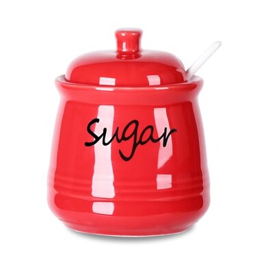 ONTUBE Ceramic Sugar Bowl with Lid and Spoon 12oz Red