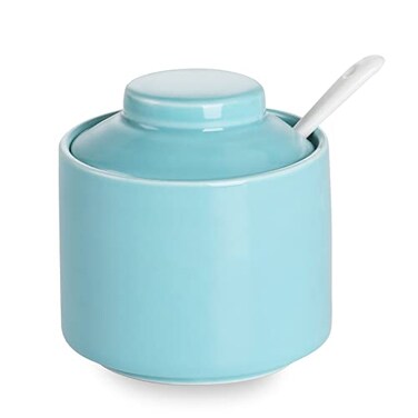 ONTUBE Ceramic Sugar Bowl with Lid and Spoon 8oz Salt Bowl Blue