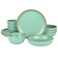 Gibson Home Rockabye 12 Piece Double Bowl Melamine Plastic Dinnerware Set Matte Green