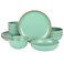 Gibson Home Rockabye 12 Piece Double Bowl Melamine Plastic Dinnerware Set Matte Green