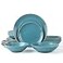 Arora RINGAR Round Stoneware 16pc Double Bowl Dinnerware Set for 4 Dinner Plates Side Plates Cereal Bowls Pasta Bowls Speckle Matte Turquoise 428525