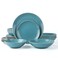 Arora RINGAR Round Stoneware 16pc Double Bowl Dinnerware Set for 4 Dinner Plates Side Plates Cereal Bowls Pasta Bowls Speckle Matte Turquoise 428525