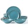 Arora RINGAR Round Stoneware 16pc Double Bowl Dinnerware Set for 4 Dinner Plates Side Plates Cereal Bowls Pasta Bowls Speckle Matte Turquoise 428525