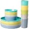 Youngever Bamboo Plastic Kids Dinnerware Set 15pcs Bowls Plates Cups