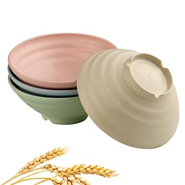 CAMBUY Wheat Straw Ramen Bowls 4 Pack 32 Oz Plastic Dinner Bowl Set